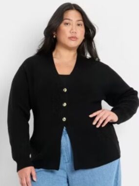 Black V-Neck Button Front Cardigan Sweater